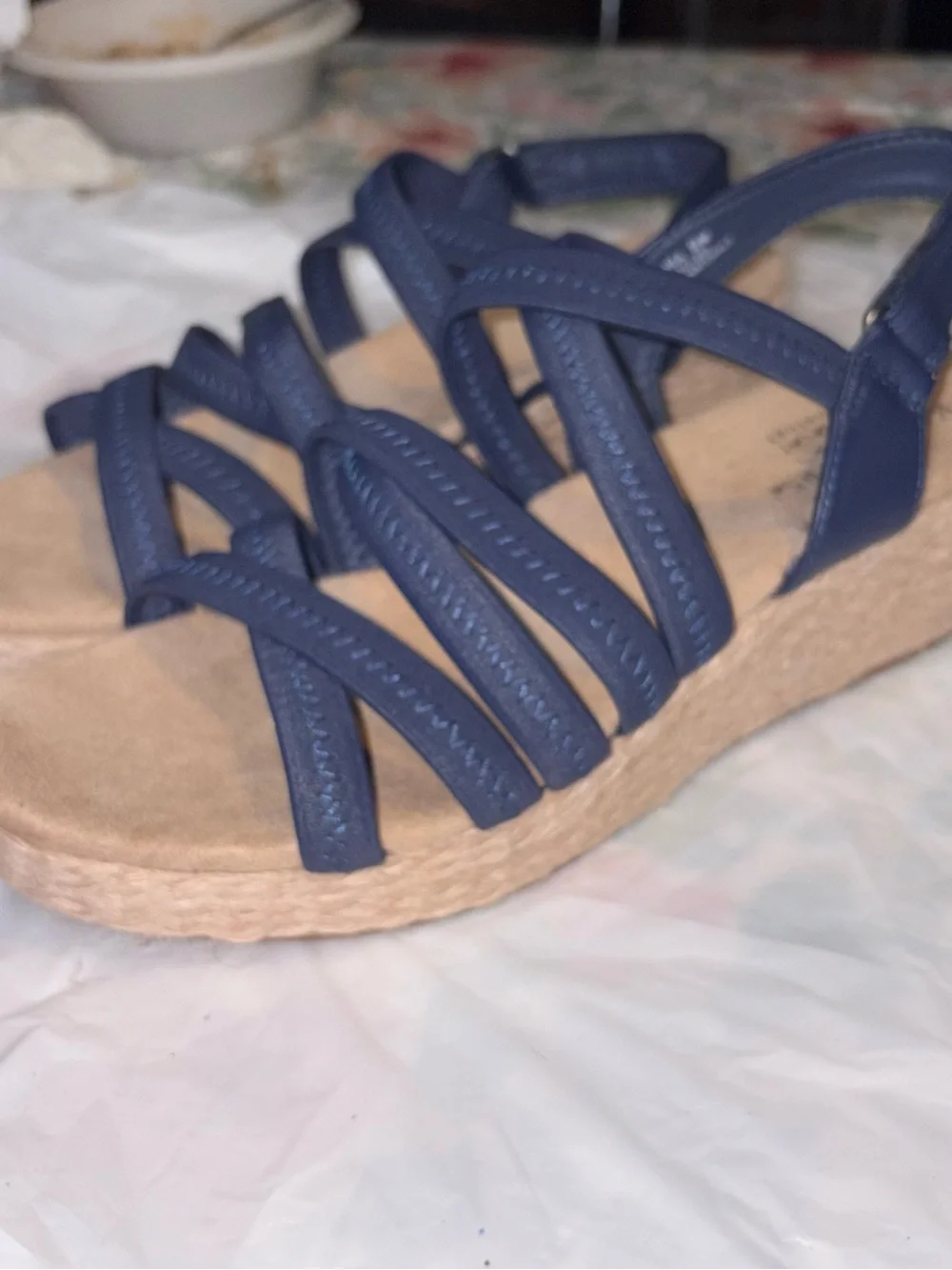 Kim Rogers Cassandra Navy Blue Elastic Strappy Wedge Sandal size 9